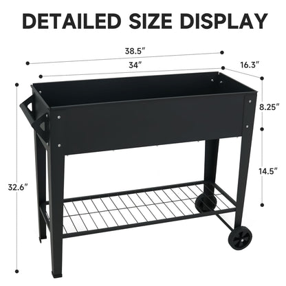 YKTEEDENS Raised Garden Bed with Legs and Wheels Removable for Outdoor, 31.6 * 14.6'' Metal Planter Raised Box for Growing Vegetables Herb Flower in Patio(Black)