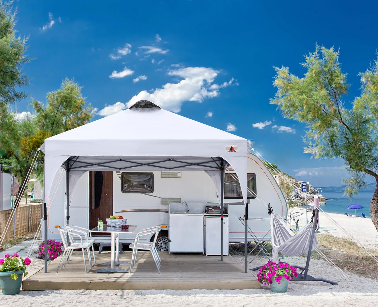ABCCANOPY Outdoor Pop up Canopy Tent, 10x10 Instant Portable Canopy for Camping, Beach, Backyard, White