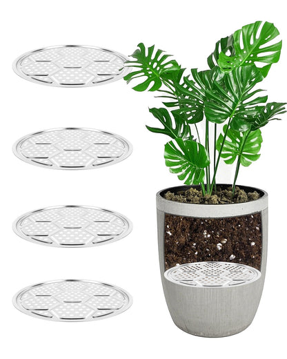 KOROI 4 Packs Planter Insert for Large Pots,Plant Pot Insert 13" Stainless Steel Durable Flower Pot Filler & Plant Riser with Drainage Holes to Elevate Plants to Reduce Soil Usage(13 inches*4 Packs)