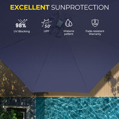 Tempera 10ft Patio LED Umbrella with light | Solar Outdoor Umbrella | Market Table Parasol with Push Button Tilt and Crank, with Sturdy Pole&Fade resistant canopy,Easy to set