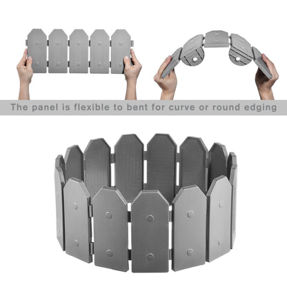 Evelyne Garden Border Edging: Wooden Grain Fence Dog Ear Design - Landscaping Fence Liner Lawn Edge Barrier - Decorative Lawn Landscape Panels Elements -Landscaping Edging (Gray, 10ft.)