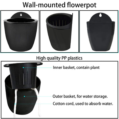 elfinrm 7Pack Self-Watering Plant Flower Pot Wall Hanging Plastic Planters Size 7 inch with 7 Hooks Replacement for Plants Flowers Indoor Outdoors