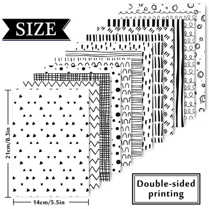 Whaline 60 Sheet Black & White Doodle Pattern Paper A5 Size Hand Drawn Squiggles and Dots Scrapbook Paper Double-Sided Minimalist Craft Paper for DIY Card Making Supplies, 12 Designs