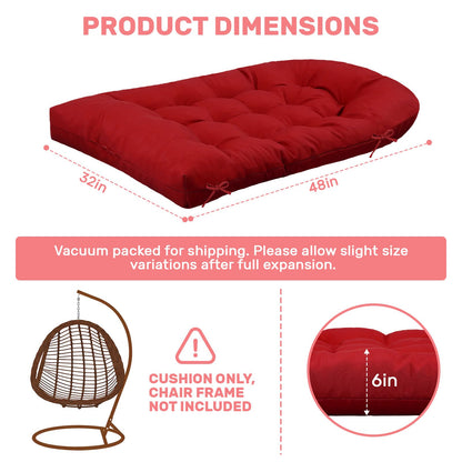 idee-home Egg Chair Cushion Replacement, Hanging Chair Cushion Outdoor with Waterproof Cover, Wicker Hammock Swing Cushioned for Patio, Red（Without Chair）