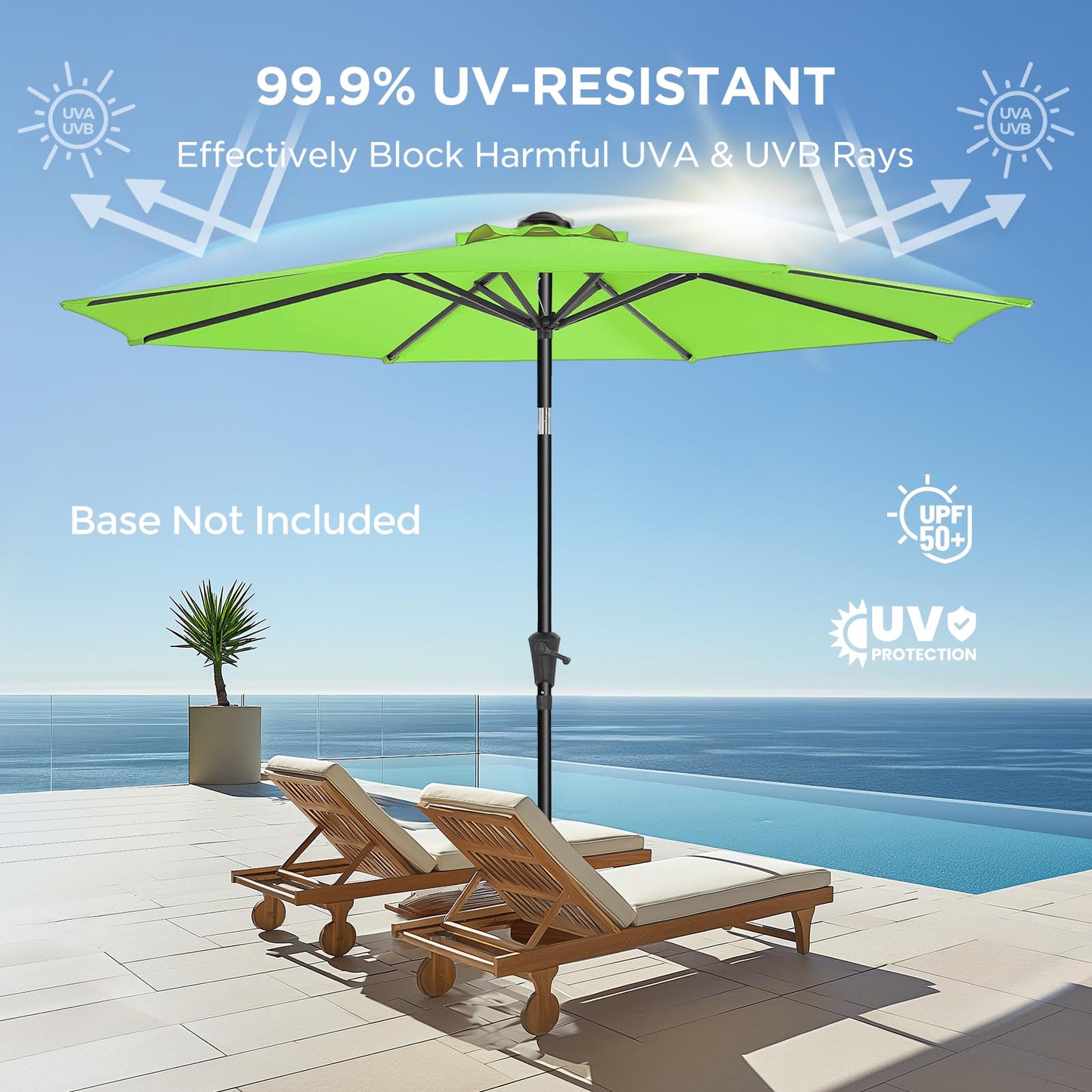 HOMSHADE 7.5ft Outdoor Patio Umbrella - Market Table Pool Deck Umbrella UPF50+ UV Protection with Push Button Tilt, Crank and 6 Sturdy Ribs (Apple Green, No base)