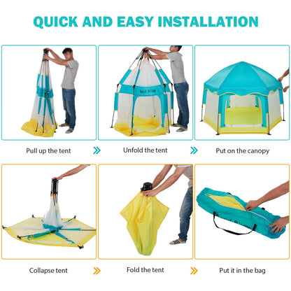 Bend River Baby Playpen with Canopy, Portable Baby Beach Tent, Toddler Play Yard Indoor and Outdoor, Foldable Mosquito Net for Infant - Green