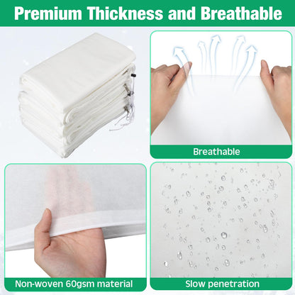 Vincreem 4 Pcs Plant Covers Freeze Protection 35.4" x 59" Winter Frost Blankets for Outdoor Plants with Zipper Drawstring Frost Cloth Freeze Covers Warm Shrub Jacket for Fruit Tree Potted(White)