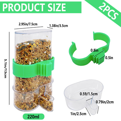 Automatic Bird Water Dispenser Parrot Water Feeder Bird Seed Food Container Parakeet Waterer Cockatiel Cage Accessories Automatic Feeding for Finch Lovebird Canary Small Birds(2Pcs)