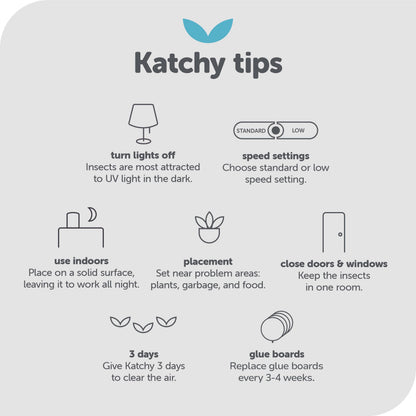 Katchy Indoor Fly Trap– Catcher & Killer for Mosquito, Fruit Fly, Gnat & Small Moth – Non-Zapper Trap with Fan Suction & Blue UV Light – Ideal for Indoor Spaces, Kitchen & Plants (Original, White)