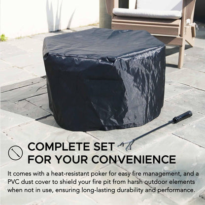 SUNJOY Smokeless Fire Pit 28-Inch Hexagonal Firepit for Patio and Outdoor, Stainless Steel Wood Burning Fireplace with PVC Cover and Fire Poker, Ideal for Camping, Bonfire, and Backyard, Black