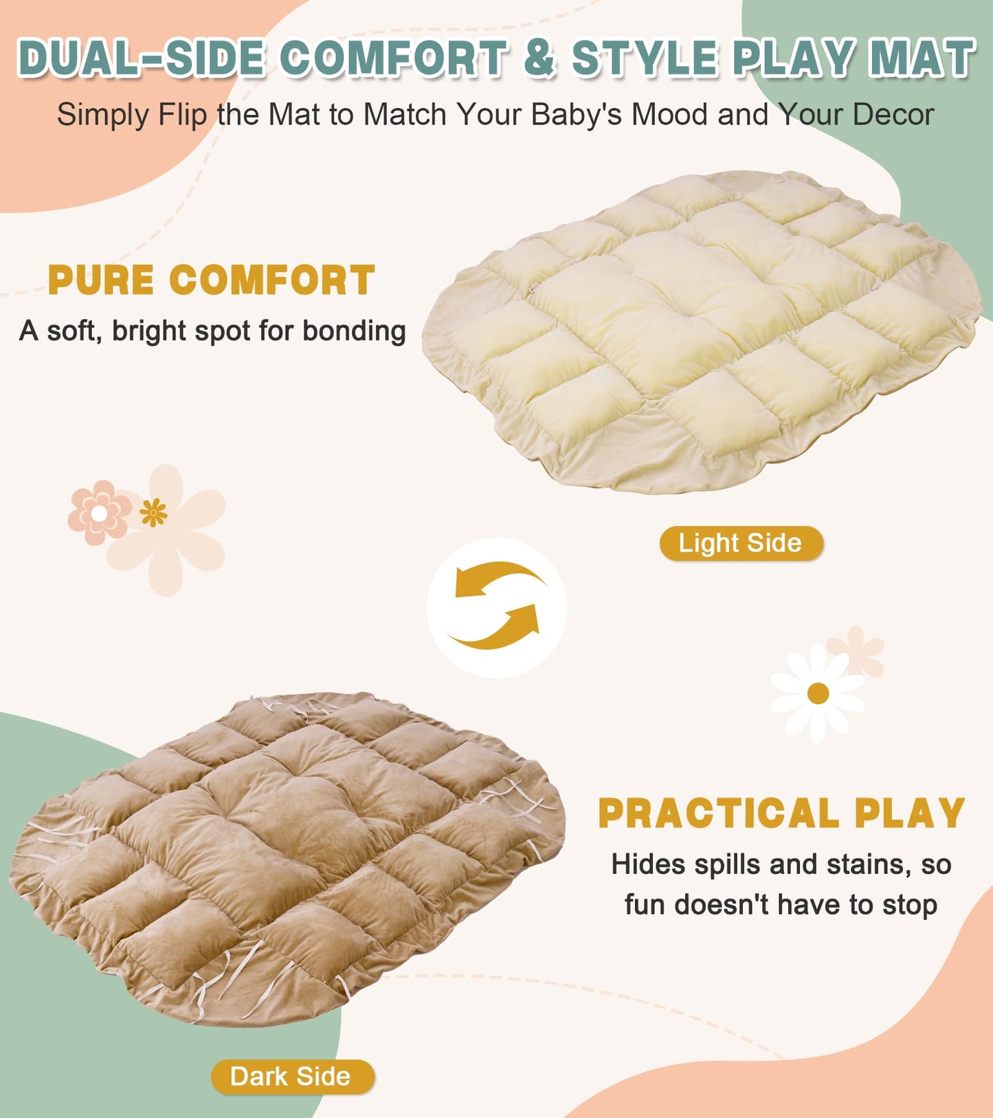 Lanabuna 5-in-1 Baby Play Gym and Tummy Time Mat, 12 Learning Cards, Plush Activity Mat with 6 Toys, Baby Gym, Convertible to Ball Pit, Baby Gift, Cream