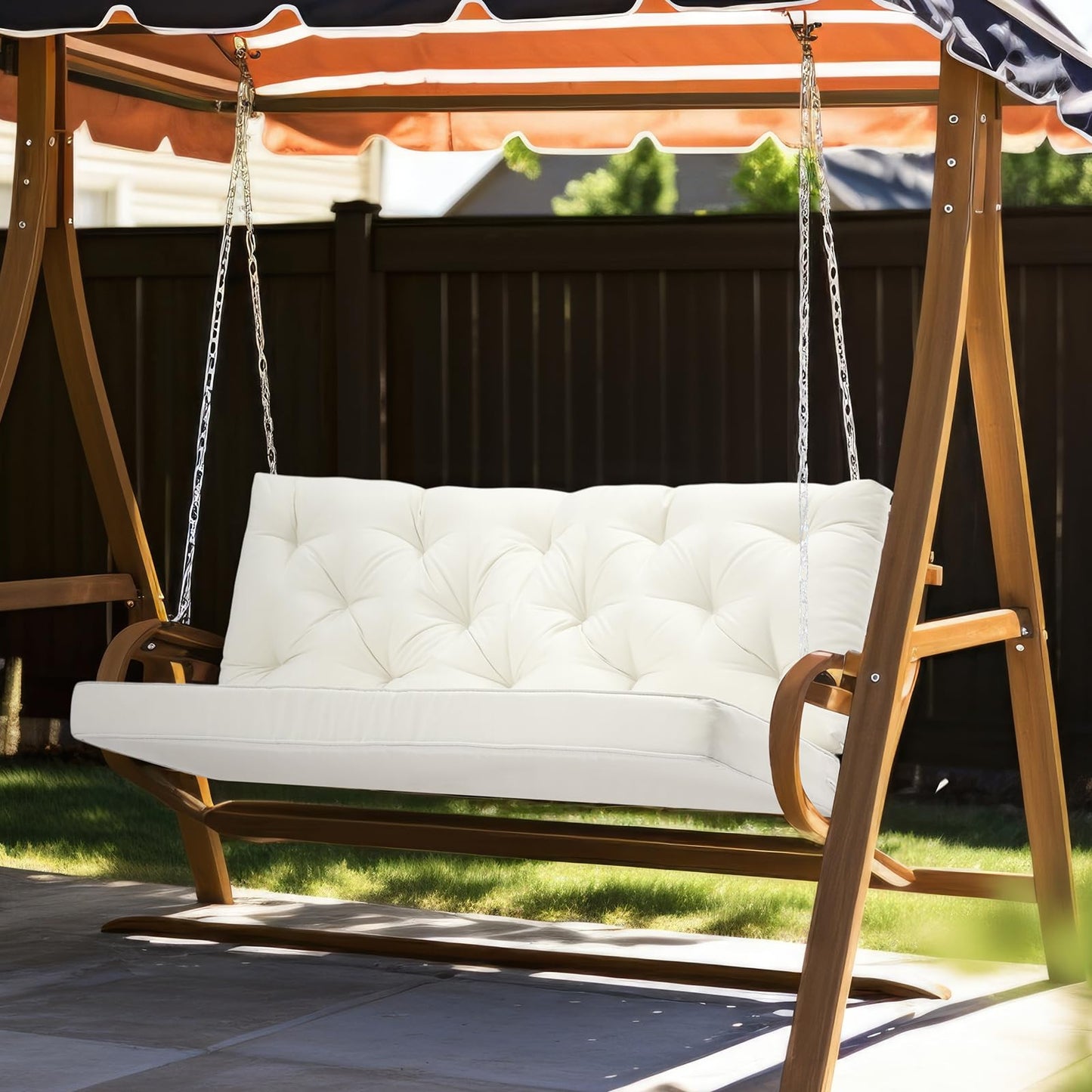 Wenqik 2-3 Seater Porch Swing Cushions with Backrest 60 x 40 x 4 Inch Thick Outdoor Waterproof Bench Pad Patio Swing Replacement Cushion, Split Design, Soft for Garden, Lawn, Backyard(Natural White)