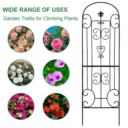 70"X18" Metal Garden Trellis for Climbing Plants, Climbing Plant Support, Heavy-Duty Steel Garden Trellis for Indoor & Outdoor Vines Plant Rose Vegetable Support Black (2, Pattern-C)
