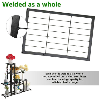 Twhep Heavy Duty Metal Plant Stand, 5 Tiers Multifunctional Plant Stand for Indoor Outdoor, for Tall Large Rack for Living Room Garden Balcony, Black