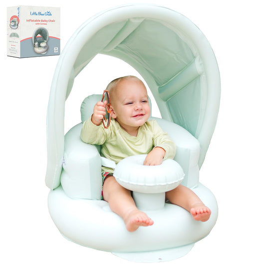 Inflatable Baby Seat for 3-36 Months w/Built-in Pump & Detachable Canopy, Sit Me Up Floor Seat for Baby w/Safety Straps, Inflatable Baby Chair, Indoor/Outdoor Blow Up Chair is Ideal Summer Gift