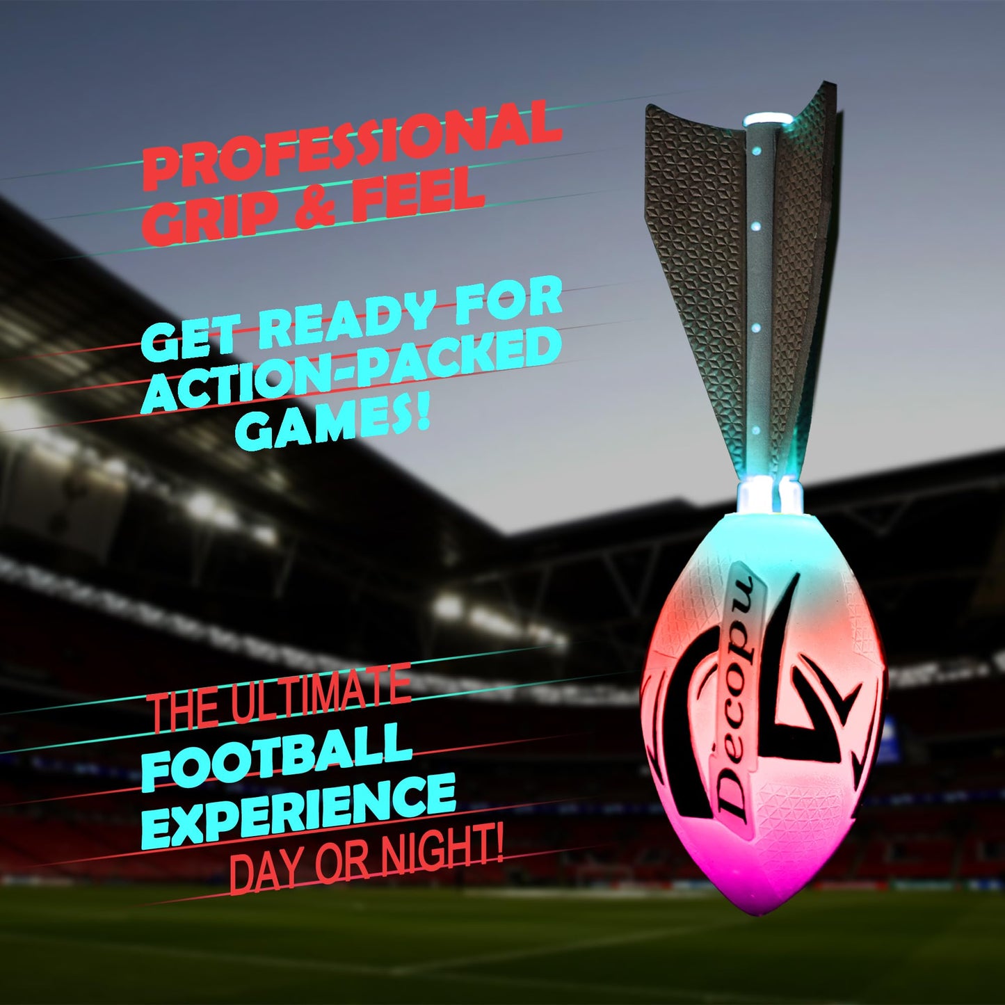 KASTUMBGA Rechargeable Glow in The Dark Light Up Football-7RGB Color Changing LED, Impact-Responsive, Durable Foam (No Pump), Perfect for Beach/Park/Backyard, Birthday Gift for Boys 6-15 Years Old