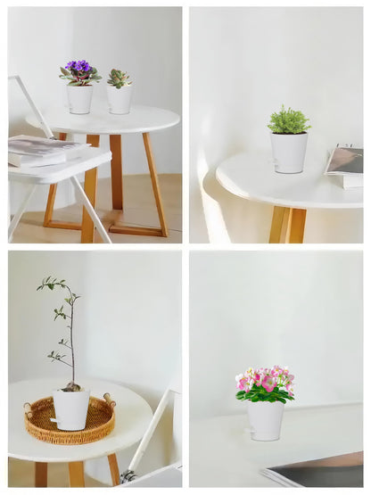 zople 5 Pack 5 inch Self-Watering Pots, African Violets Planter with Drainage Holes and Reservoir, White Plastic Planter for Indoor Outdoor Plants Flowers and Houseplants White, 5 inch 5 pcs