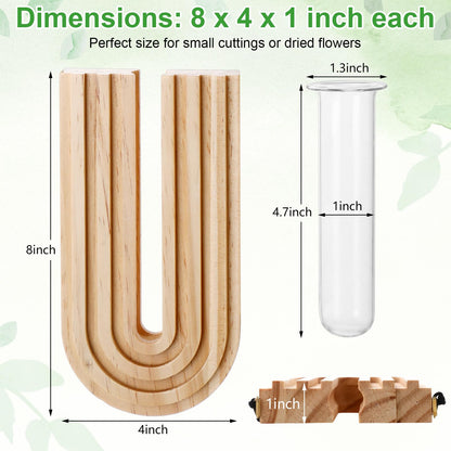 BrightRow Set of 4 Wooden Wall Planter Vase Hanging Propagation Stations Glass Plant and Flower Vases Wall Plant Holder for Indoor Plants Art Boho Home Room Entryway Hallway Decoration