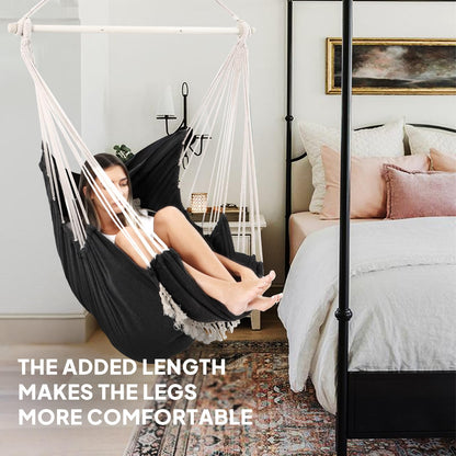 Chihee Hammock Chair Hanging Chair with Foot Rest 2 Cushions Max 500lbs Robust Metal Spreader Bar Collapsible Easy Storage Soft Cotton Swing Chair Strong Strap Iron Carabiner Side Pocket Included