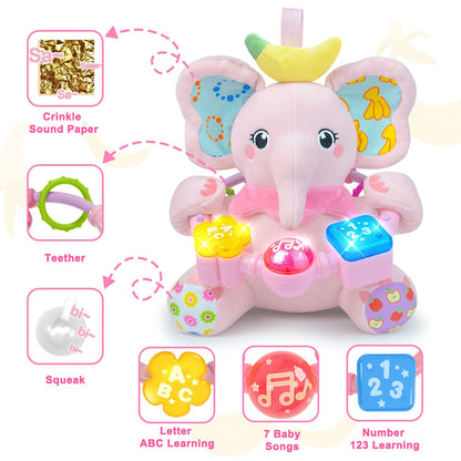 Holaxander Baby Boy Gift Set for 0-6-12+ Months (1 * Baby Elephant Musical Toy & 1 * Musical Plush Dino Toy)