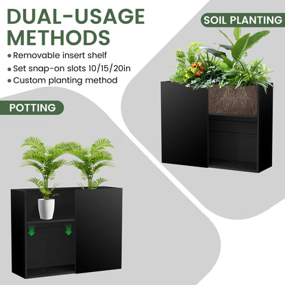 Tall Metal Planter for Outdoor Plants,38"Lx13"Wx30"H All-Weather Durable Plant Box,Large Rectangular Planter with Drainage Holes & Removable Shelf,Modern Decor for Tall Small Plants, Trees, Flowers