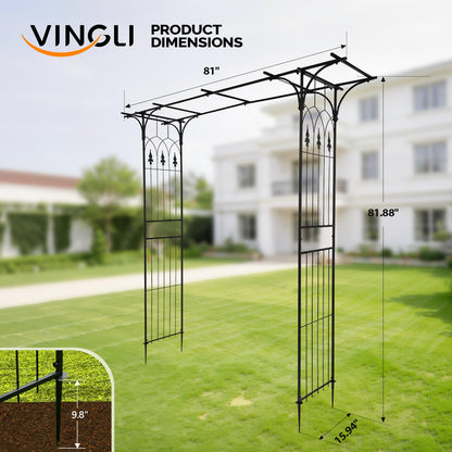 VINGLI Garden Arbor, Arch Archway for Wedding Ceremony Party, Steel Garden Trellis for Plant Climbing, Christmas Decorations Pergola for Backyard, Lawn (Black)