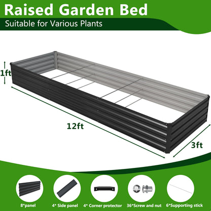 Easllre 2PCS 12x3x1ft Galvanized Raised Garden Bed,Outdoor Planter Box Metal Patio Kit Planting Bed for Vegetables Flowers Herb,Black