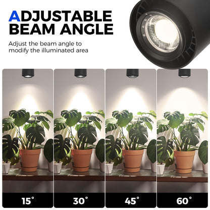 Barrina TR40a Track Grow Lights for Indoor Plants, 15°-60° Adjustable Beam Angle, 40W 4000K Full Spectrum LED Plant Light, High PPFD Spotlight Grow Lamps with Timer for House Plants, 1-Pack, Black