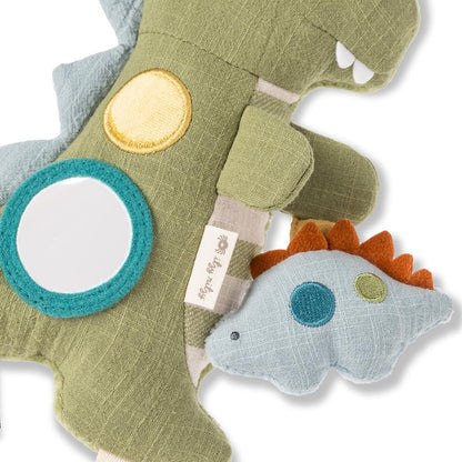 Itzy Ritzy Bitzy Traveler Car Seat & Stroller Toy for Babies – Developmental Sensory Toy Features Crinkle & Rattle Sounds & Multiple Textures –Hanging Travel Toy for On-the-Go Entertainment (Dinosaur)