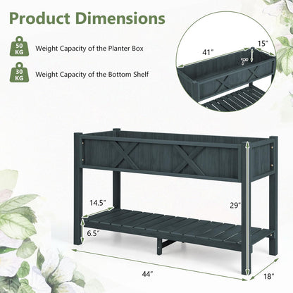 Giantex HIPS Raised Garden Bed, Elevated Planter Box w/Legs, Storage Shelf, Drainage Holes, Weather-Proof Standing Raised Beds for Backyard Balcony Flower Herb (Black, 44" x 18" x 29")