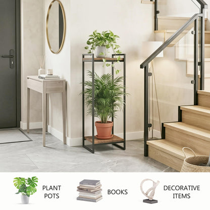 FONHAYE 34" Tall Plant Stand Indoor, 2-Tier Modern Plant Shelf Corner Flower Pot Holder Organizer for Living Room Balcony Garden, Rustic Brown