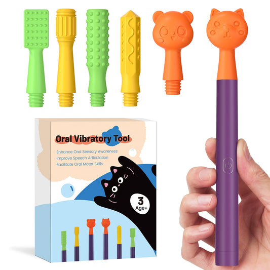 Oral Sensory Stimulation Kit with 6 Soft Textured Heads for Speech Therapy & Feeding Support, Muscle Strength & Phonation Improvement - Purple