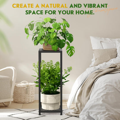 TOSKING Tall Plant Stand Indoor – 2-Tier Modern Metal Shelf, 30" Height & 200 LBS Capacity, Heavy Duty for Living Room, Balcony, Garden (Black)