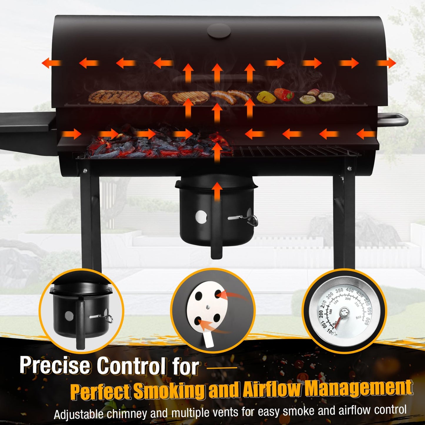 SUNLIFER Charcoal BBQ Grills Outdoor: Spacious Barrel Barbecue Grill with Side Front Table - Premium BBQ Smoker Combo for Backyard Cooking Patio Grilling Tailgating Party Camping Picnic