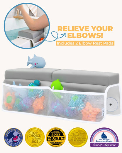 Comfortable Baby Bath Kneeler and Elbow Rest Pad Set – Thick Memory Foam Bath Kneeling Pad with Elbow Support – Baby Bathtub Cushion with Toy Organizer for Bathing Infant or Toddler - Grey
