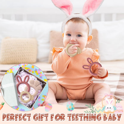 Easter Silicone Teethers for Babies - 2ooya 2Pcs Bunny Chick Carrot Infant Teething Chew Toys, Toddler Sore Gums Pain Relief Toy for Newborn Boy and Girl Spring Easter Baby Shower Birthday Gifts