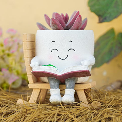 SeoatLink Cute Plant Pots Head Planters, Funny Rocking Chair Reading Book Planter Cactus Face Pot with Drainage Hole for Indoor Outdoor Plants, Gift Idea for Mother Appreciation Christmas