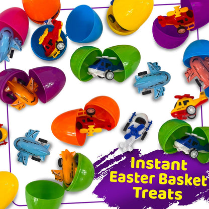 stargo 8 Pack Colorful Prefilled Easter Eggs bulk with toys - mini Aircraft, pull-back Helicopters & Airplanes. Plastic Easter Eggs Filled, Basket Fillers Egg Hunts, Party Favors, Boys Goodie Bags
