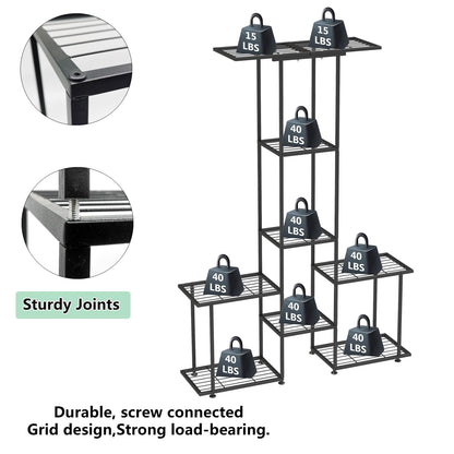 YUJCHMTZN Plant Stand Indoor Outdoor, Metal 6 Tier Tall Hanging Plant Shelf for Multiple Flower Planter Large Heavy Duty Ladder Plant Holder for Garden, Black (y-201)