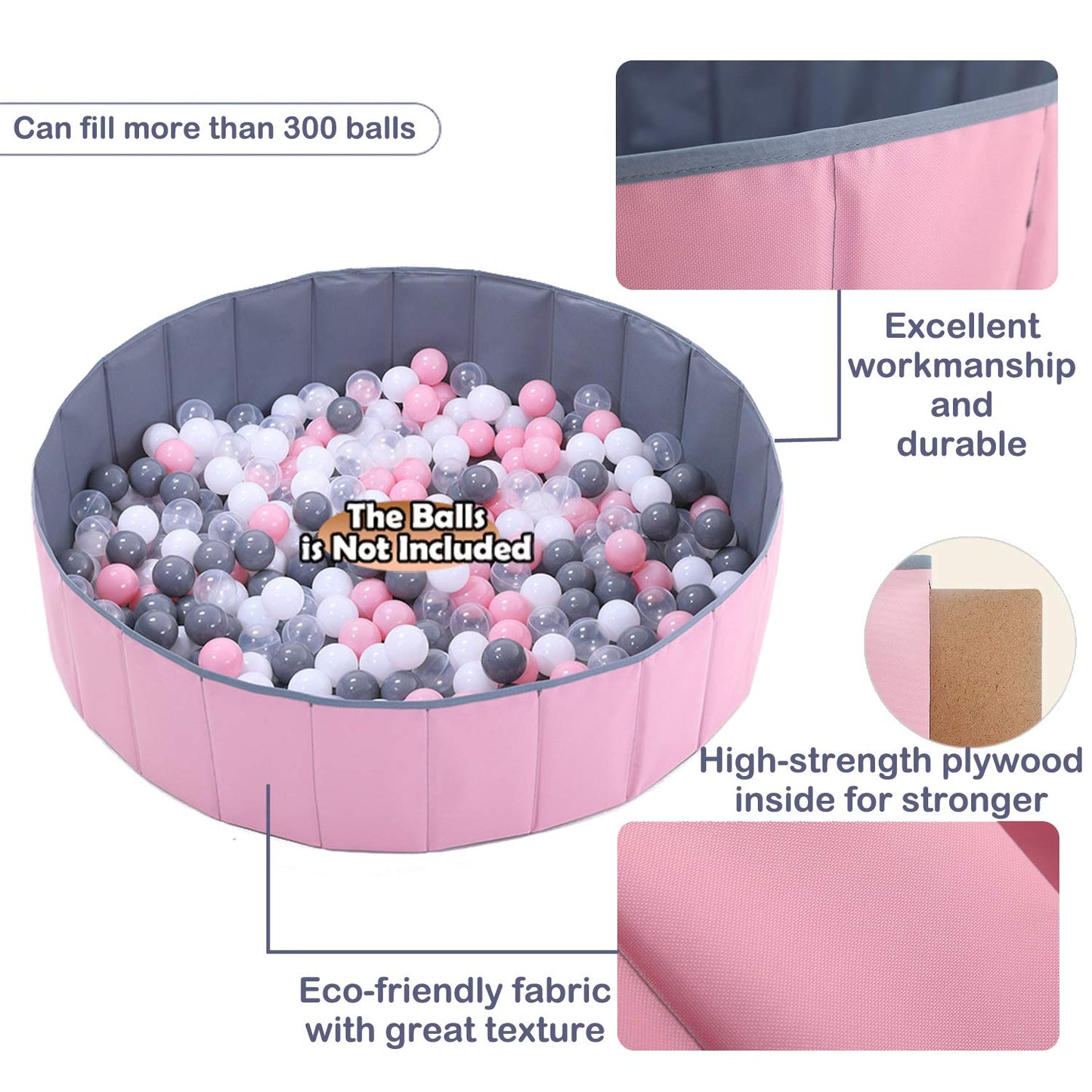 4 Feet Ball Pit for Kids/Baby Play Yard/Playpen/Fence, Folding Portable, No Need to Inflate, More Than 12 Sq.ft Play Space, Two Colors