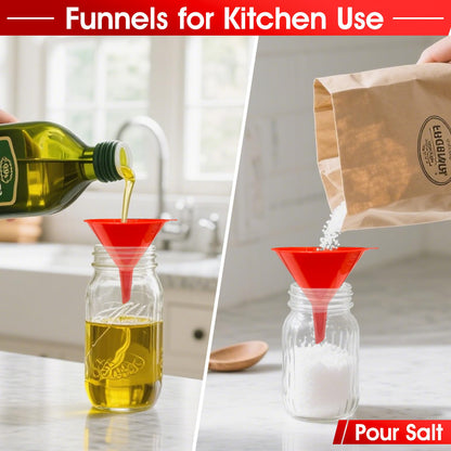 DEDC Oil Funnels Plastic Set for Car Automotive Kitchen Mini Small Large Red (7 PCS Oil Funnels)