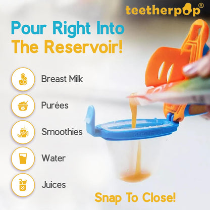 Teetherpop Fillable Freezable Teethers for Babies - Breastmilk Teether with Spill-Proof Sippy Slits – Teething Popsicle for Baby, Liquids & Purées, Cooling Teething Relief Feeder Pacifier - BlueLime