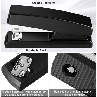 Yahenda 6 Pieces Metal Desktop Stapler with Staples Heavy Duty 25 Sheet Capacity Black Remover Stapler for Desk Office School