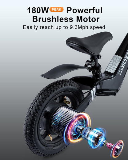GROWNEER Electric Balance Bike for Kids 3-5 Year Old Boys Girls, 12 Inch Pneumatic Tires, 3 Speed Settings (3.1/6.2/9.3 mph), Light-up Front Tire & Adjustable Seat, 9.3 Mile Range, Black