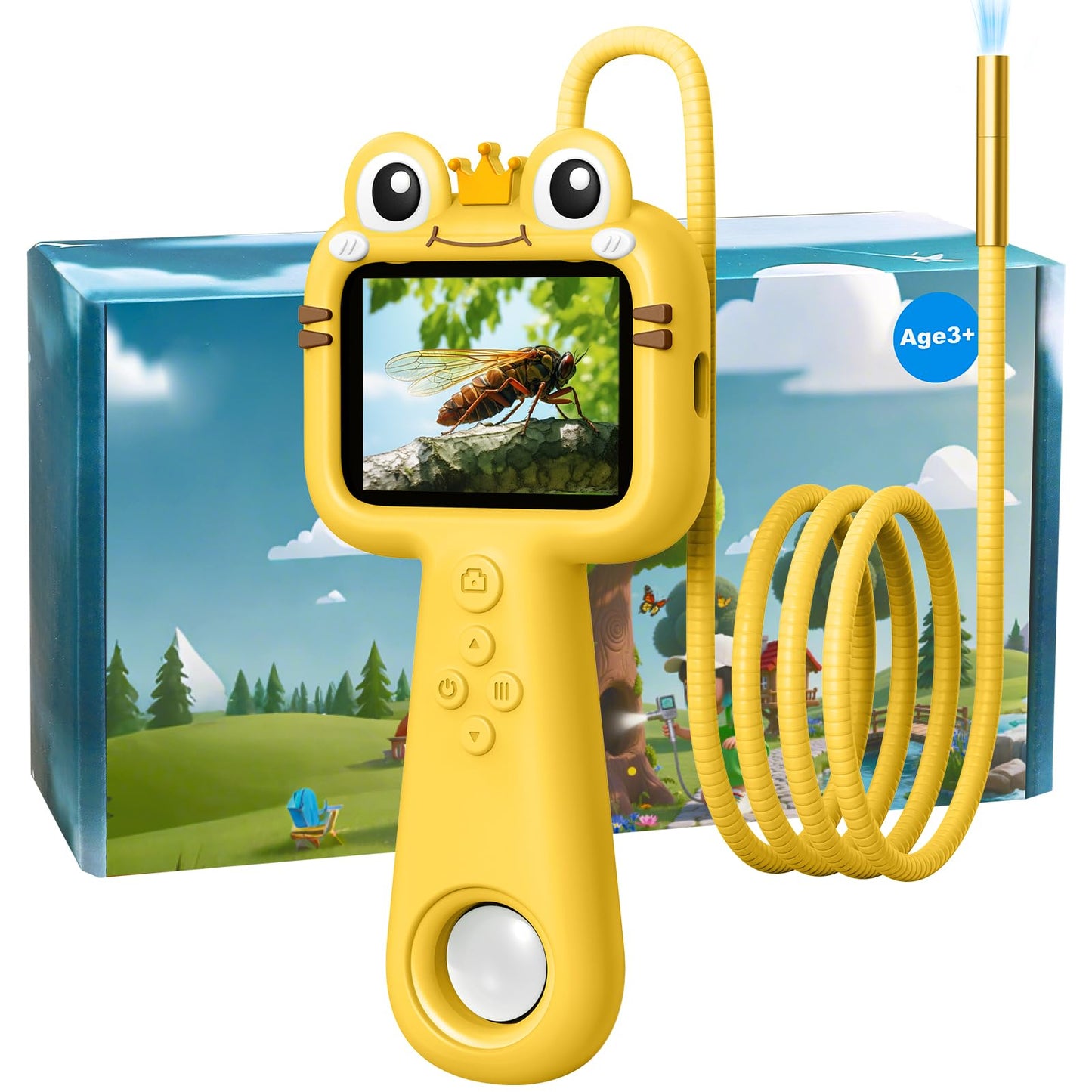 Toy Borescope Camera with Ligh for Kids - Ourdoor Educational STEM Toy Gift for 4 5 6 7 8 9 10 Years Old Boys Girls Birthday, Kids Toy Camera for Outdoor Adventures & Nature Discovery (Yellow)