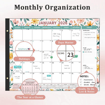 Ospelelf Desk Calendar 2026-2027 Large 22"x17" Monthly Family Office Planner Pad with Protective Cover 18 Months January 2026 - June 2027 Ditsy Floral