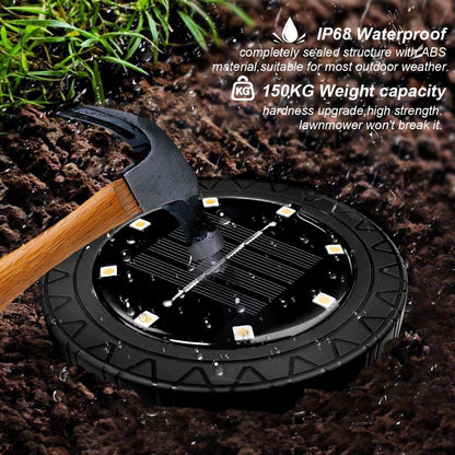 Solar Powered 8 Pack Outdoor LED Disk Lights - IP68 Waterproof, Non-Slip, Wear-Resistant Pathway Lights (Warm White)