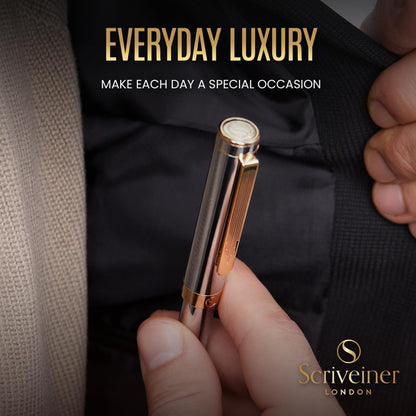 Scriveiner Silver Chrome Rollerball - Award-Winning Heavy Pocket Stunning Luxury Pen, Real Gold Finish, German Schmidt Refill, Best EDC Writing Gift Set for Men & Women, Fancy Designer EDC Roller ball