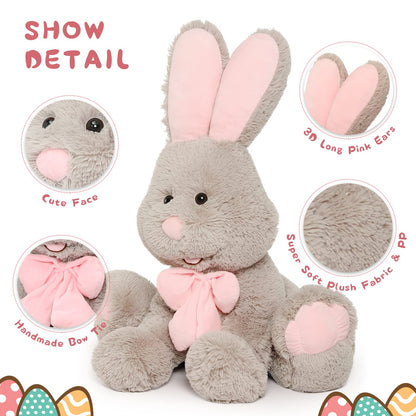 MorisMos Giant Bunny Stuffed Animal, 31.5'' Large Grey Rabbit Plush Toy with Pink Ears, Soft Toy for Girls/Boys, Ideal Gift for Easter, Halloween, Christmas, Cuddling, Snuggling