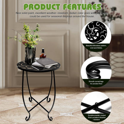 Kaesithar 2 Pack 15 Inch Tall Plant Stands Outdoor Indoor, Metal Side Tables for Patio, Weather Resistant Flower Pot Racks with Swirl Pattern, Black End Table Set for Garden Balcony
